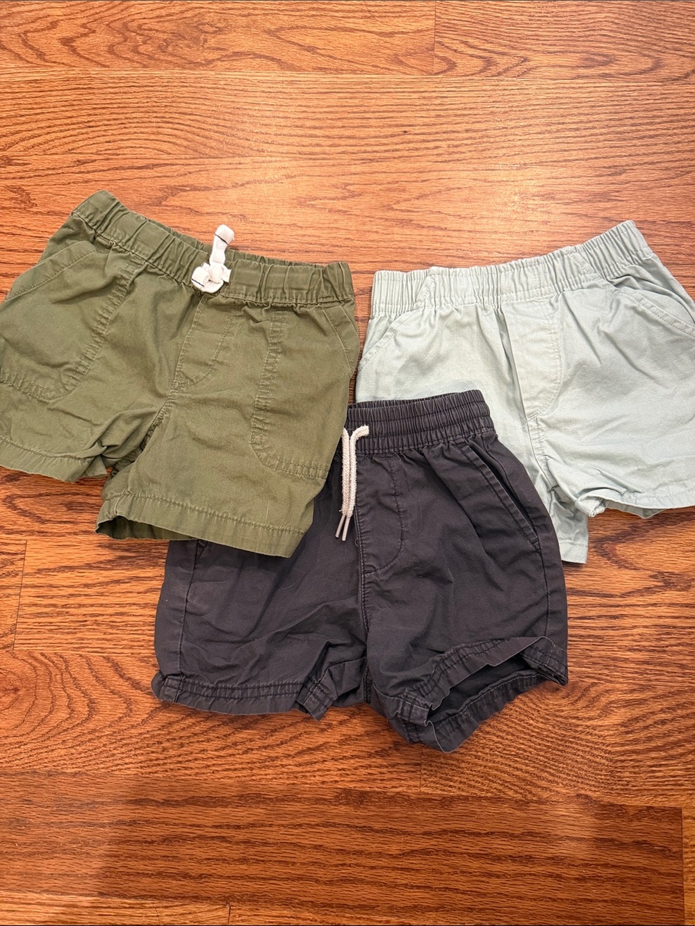 Kids Pull-On Shorts Trio - Olive, Light Blue, Charcoal